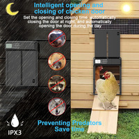 Porte de poulailler intelligente en métal noir, étanche, coupe-vent, à faible consommation d'énergie, avec bouton de fermeture et minuterie automatique pour petits animaux