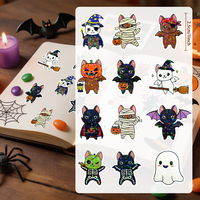 Pegatinas de Halloween al por mayor: rollo de pegatinas holográficas con patrones de murciélagos, calabazas, brujas y gatos, ideales para decoración de fiestas.