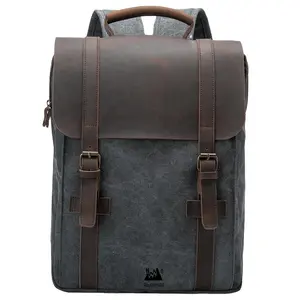 2022 Customized Fashion Canvas Leather Backpack Laptop Shoulder Bag Vintage Leather Backpack Linen Polyester for Women Unisex