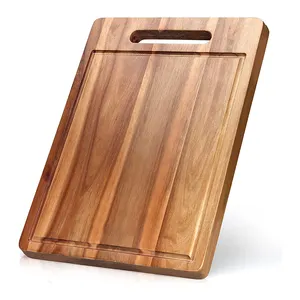 Planche à découper rectangulaire en bois d'acacia avec poignée Planche à découper en bois pour charcuterie de fruits et viande de boucher