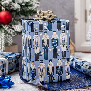 Burymento Christmas <b>Wrapping</b> <b>Paper</b> Reversible Blue Nutcracker 17 In X 32.8 Ft Recyclable Gift Craft - Product Image 2