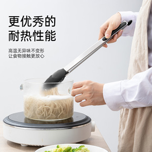 Stainless Steel Silicone Food Tongs Heat Resistant <b>Kitchen</b> BBQ Steak Clamp Tool Set Black Red Green Sky Blue 1 Piece - Product Image 5