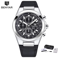 Montre-bracelet à quartz pour homme Benyar BY-5206 avec bracelet en cuir, étanche, de luxe, vintage, pour homme, coffret cadeau