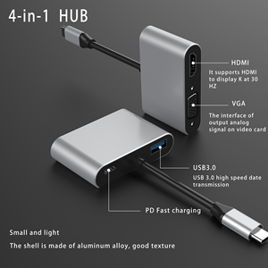 Type C to USB3.0 Adapter with TYPE C to USB3.0*+HDMI+<strong>VGA</strong>+USB-C PD Audio &amp; Video Accessories 4-in-1 Docking Station Hub - Product Image 4