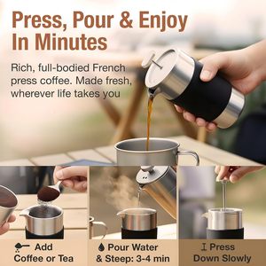 Cafetière à piston portable en acier inoxydable de 350 ml, double paroi, pour le voyage en extérieur, usage personnel pour le camping - Product Image 6