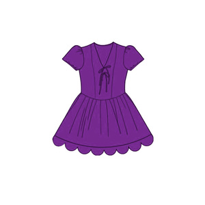 Robe unie violette pour petite fille, modèle GSD3997, collection boutique, vente en gros, ensemble enfant à manches courtes. - Product Image 1