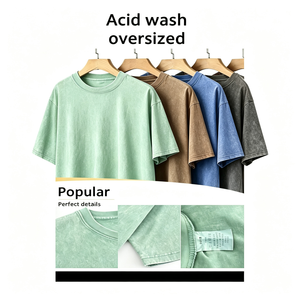 T-shirt Homme Col Rond 100% Coton Délavé à l'Acide Coupe Oversize Épaisse et Vieillie, Emballage Personnalisé, Coupe Drapée, T-shirt Vierge - Product Image 1