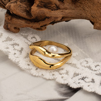 Haut de gamme mode anneaux artistique irrégulier Double cambré bande vague anneau 18k or Pvd anneau en acier inoxydable étanche bijoux