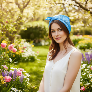 Sciarpa quadrata Angelina Complete Cotton con motivo floreale blu cielo 54x54 cm Copricapo alla moda per donna - Product Image 2