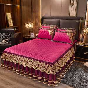 4-Piece <strong>Luxury</strong> Lace Ruffle Bedskirt <strong>Set</strong> <strong>with</strong> <strong>Matching</strong> <strong>Curtains</strong> King Size Polyester 400TC Quality Modern <strong>Bedding</strong> <strong>Set</strong> - Product Image 5