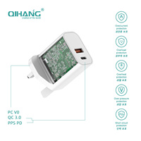 Cargador USB-C GaN de 20W PD 3.0 con Enchufe UK, Cargador Rápido de Pared de 5V/3A para Teléfono 16/15/S24 Mini, Adaptador de Viaje