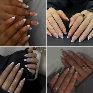 Ongles à presser French Tip Amande Courts Réutilisables <span class=keywords><strong>32</strong></span> Pièces 16 Tailles avec Mini Lime à Ongles en Plastique et Bandes Adhésives - Product Image 1