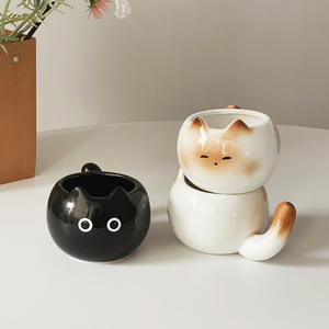 Tasse à café et à thé en céramique créative motif chat, design floral mignon et esthétique, pour usage domestique et commercial, cadeau idéal pour couple - Grande Vente - Product Image 2