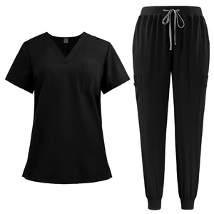 OEM女性用ストレッチ半袖Vネックスクラブトップ & ジョガーカーゴパンツセット病院美容院用スクラブユニフォーム - Product Image 4