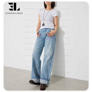 Larsur Custom Fabriek 8- 13 Oz Selvedges Denim Jeans Vrouwen Knoop Fly Baggy Straight Raw Selvedges Denim Broek Japanse Stijl - Product Image 3