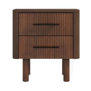 Logan Mid Century Modern Walnut Nightstand With 2 <b>Drawers</b> Bed <b>Side</b> Table - Product Image 6