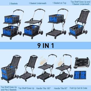 Chariots pliables à deux niveaux multifonctionnels en plastique de chariot à provisions avec les paniers pliables - Product Image 6