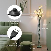 Lampe sur pied 12 lumières motif muguet avec port de charge USB, 69 pouces, style floral vintage pour une décoration esthétique de salon
