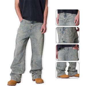Jeans de Hombre de Peso Pesado, Diseño Personalizado, Fabricante Mayorista, Estilo Urbano, Vintage, Holgados, de Pierna Ancha, Lavados - Product Image 1