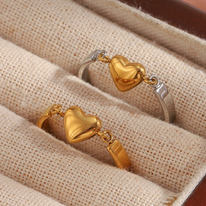 Bague ouverte en forme de cœur en acier inoxydable plaqué or 18 carats, minimaliste, résistante à l'eau et au ternissement, bijoux quotidiens pour femmes - Product Image 4
