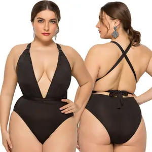 Ladymate ODM/OEM Maillot De Bain Femme Grande Taille Ukuran Plus Pakaian Renang Seksi Deep V Backless Bikini Wanita Baju Renang Satu Potong