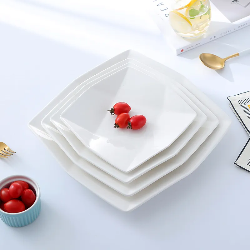 Platos cuadrados de cerámica para cena, platos cuadrados de cerámica blanca para Pasta, vajilla de porcelana de espagueti para restaurante, el mejor precio