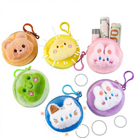 Nouvelle pochette à monnaie ronde en peluche de velours douce et mignonne, motif animal lapin, chat, chien de dessin animé, pour étudiant, portable, pour rangement d'écouteurs