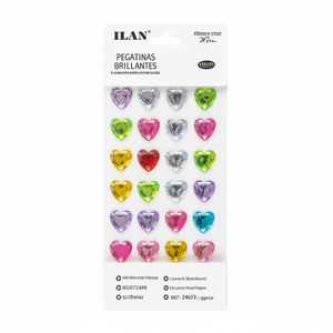 Adesivi Glitterati a Forma di Cuore con Strass Ilan Multicolore 18 mm Circa 24 Pezzi - Product Image 1