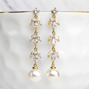 Rakol EP1066 18k Gold Plated Crystal Rhinestone Freshwater <b>Pearl</b> Long <b>Drop</b> <b>Earrings</b> Wedding Bridal <b>Pearl</b> <b>Earrings</b> 2025 - Product Image 1