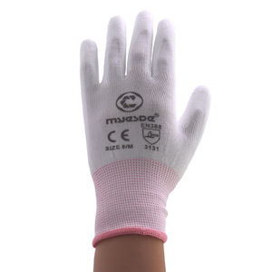 Guantes de Palma con revestimiento de PU duraderos, guantes de trabajo de nailon rosa, guantes de protección laboral para taller sin polvo - Product Image 4