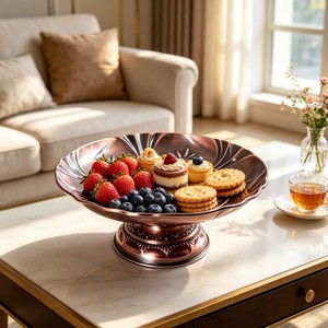 Platos de Servir Modernos de Metal de Lujo con Soporte, Redondos, con Patrón de Plantas Grabado, Acabado en Dorado y Oro Rosa, para Exhibición de Postres en Fiestas - Product Image 4