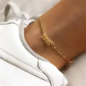 Cavigliera personalizzata all'ingrosso in acciaio inossidabile nome personalizzato particolare anno cavigliera in oro Design <span class=keywords><strong>per</strong></span> donne e ragazze - Product Image 1