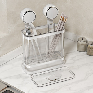 Suction Cup Chopstick Holder Wall Mounted Kitchen Organizer Rectangle Multi Function Storage Rack For Cutlery And Utensils - Product Image 3