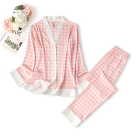 Vente chaude mode Satin femmes pyjamas printemps et automne nouvelle glace soie mince Satin Cardigan revers à manches longues maison porter ensemble