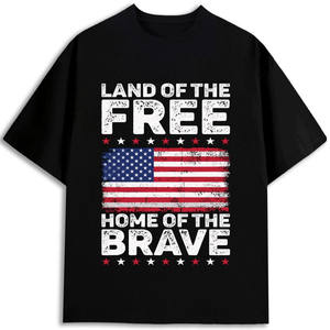 T-shirt pour hommes avec drapeau américain, Land Of The Free Home Of The Brave, 100% coton, col rond, manches courtes, design imprimé - Product Image 1