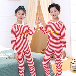 4-15Y Piyama Natal Anak-anak Bergaris Baru Diskon Besar-besaran Pakaian Tidur Anak-anak Pakaian Rumah Set Pakaian Musim Dingin