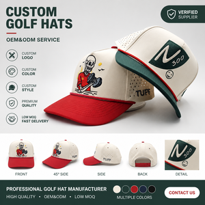 Casquette de baseball en sergé polyester/coton du fabricant OEM, incurvée, résistante à l'eau, avec cordon, pour le golf, logo personnalisé, motif à pois - Product Image 1