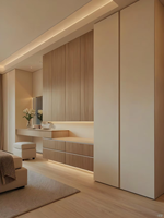 Armoire moderne à portes coulissantes avec coiffeuse intégrée et miroir, sans poignées, blanche, pour chambre à coucher