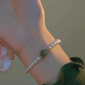 Qingdai Women's New Pearl <b>Bracelet</b> Natural Hetian Jasper <b>Elastic</b> 30g Feeling Elegant Bangle - Product Image 3