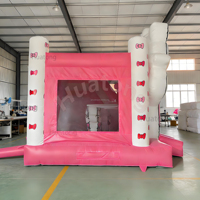 Château gonflable commercial Huatong avec toboggan gonflable, combo extérieur rose, maison de rebond gonflable à thème dessin animé pour enfants, location