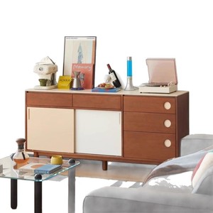 Vintage Solid Wood Living Room <b>Cabinet</b> Midcentury Modern Multifunctional Storage Unit With Slab Doors And 5 Plus Compartments - Product Image 5