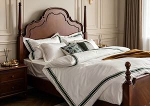 Premium Solid Wood Four Poster <b>Bed</b> Traditional Carved Tall Headboard Queen Size For Bedroom - Product Image 6