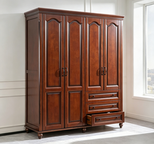 Armario de Madera de Gran Capacidad, 4 Puertas con Cajones, Armario Retro de Nogal para Dormitorio, Organizador de Ropa - Product Image 1