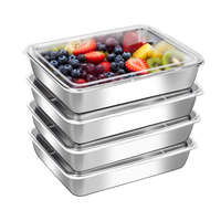 Boîte de préparation alimentaire rectangulaire de 2000 ml, boîte de rangement pour gâteaux, récipient alimentaire en acier inoxydable, plateau de cuisson avec couvercles transparents