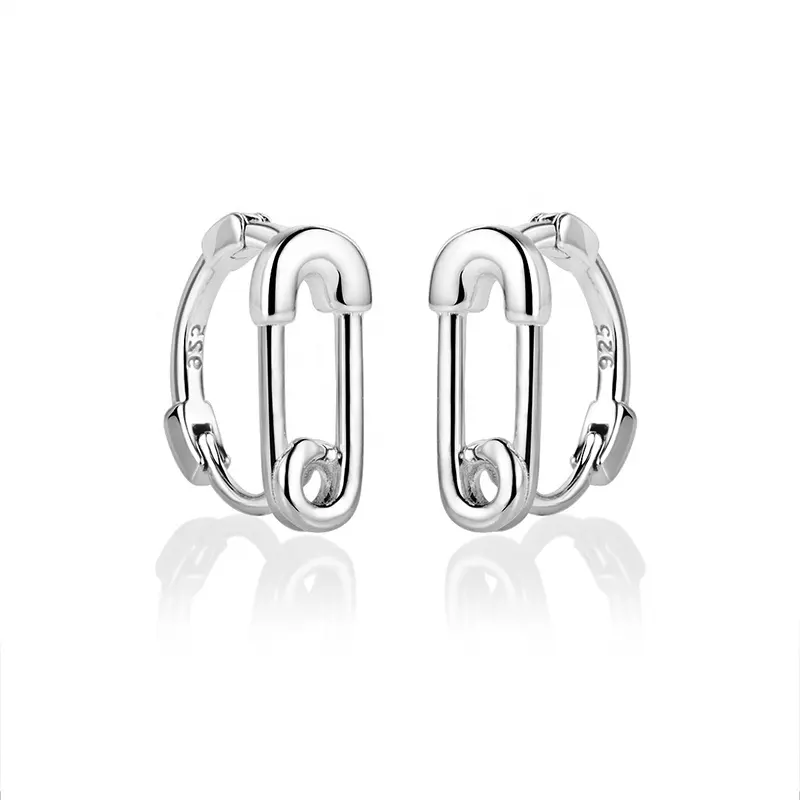 Fashion gold plated luxury jewelry trendy 925 sterling silver high polish diamond paper clip hoop earrings for women