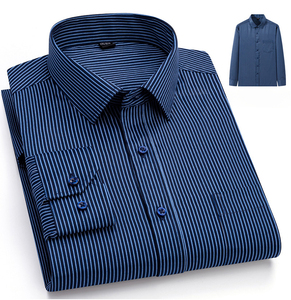 Camisas informales ajustadas de <span class=keywords><strong>manga</strong></span> <span class=keywords><strong>larga</strong></span> de algodón para <span class=keywords><strong>hombre</strong></span>, diseño formal liso a rayas, transpirable para la temporada de primavera - Product Image 4