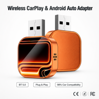 Adaptador Inalámbrico 4 en 1 con Logotipo Personalizado Naranja, CarPlay, Android Auto, Mirror Link, Plug and Play, Universal, BT5.0, Dongle USB Portátil