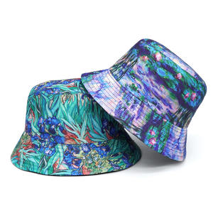 Nouveau Double Face Rétro Soleil Chapeau Hip Hop Style Seau Chapeau Denim Haute Qualité Fleur <span class=keywords><strong>Peinture</strong></span> Pêcheur Casquette pour Hommes Femmes Casual - Product Image 1