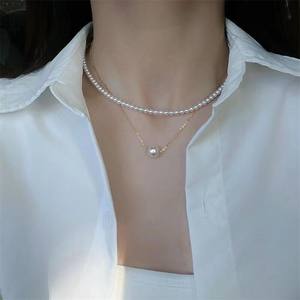 Collier en perles d'eau douce Akoya Zhuji 3-4 mm, micro-balok, brillant, boucle en argent pur S925 avec fonction de relaxation - Product Image 3