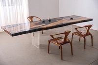 Table en bois d'olivier naturel avec bord vivant et résine époxy noire - Grande table en bois massif pour salle à manger et conférence